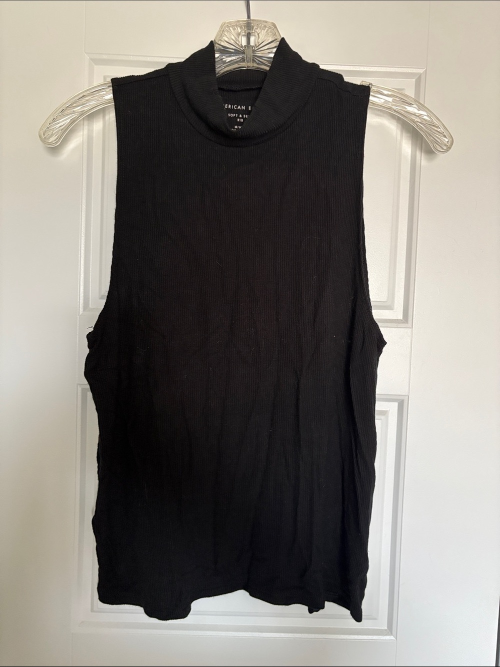 American Eagle Outfitters Black Ribbed Mock Neck Sleeveless Top